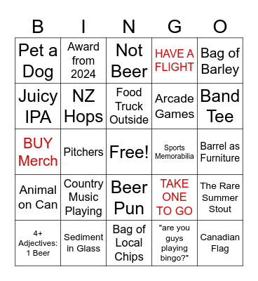 BREWERY BINGO: Hamilton Bingo Card