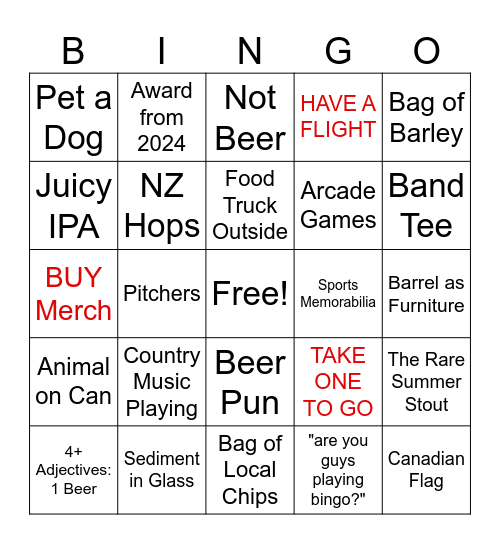 BREWERY BINGO: Hamilton Bingo Card
