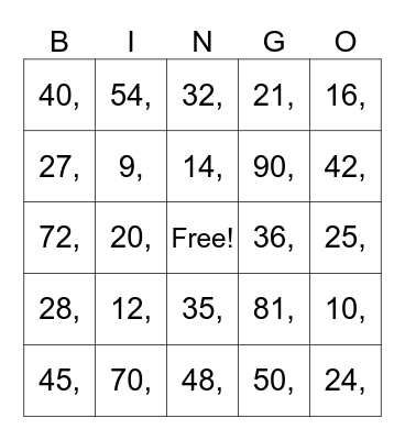 Common Denominators Bingo Card