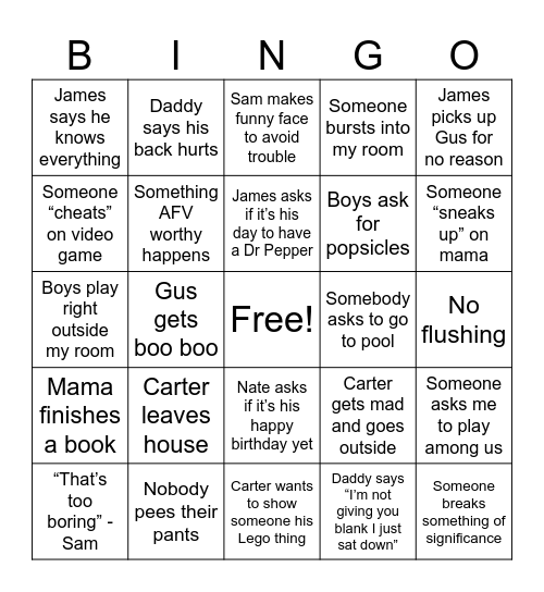 Untitled Bingo Card
