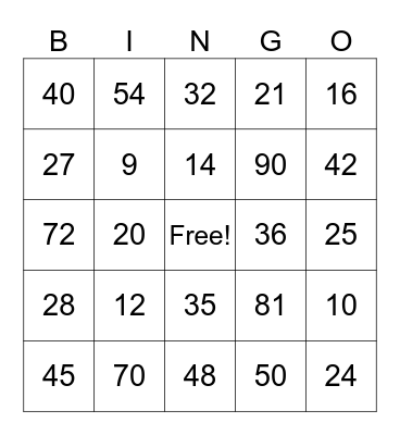 Untitled Bingo Card