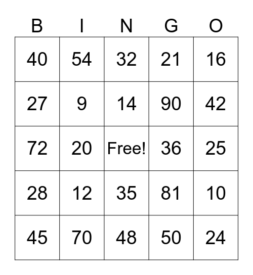 Untitled Bingo Card