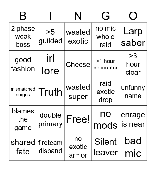 Untitled Bingo Card
