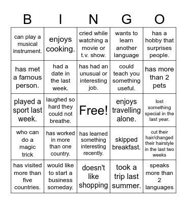 Untitled Bingo Card