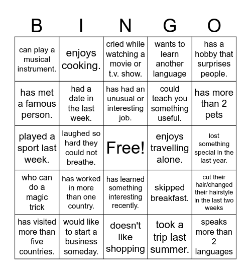 Untitled Bingo Card