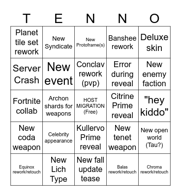 TennoCon 2026 Bingo Card