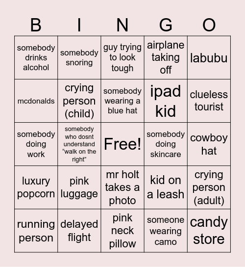 airport bingo Card