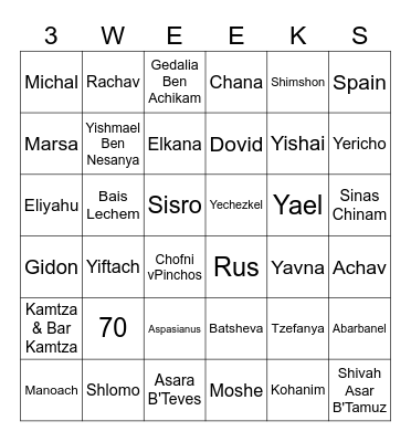3 Weeks Bingo Card