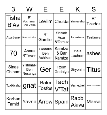 3 Weeks Bingo Card