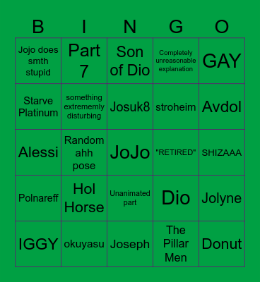 JJBA bingo Card