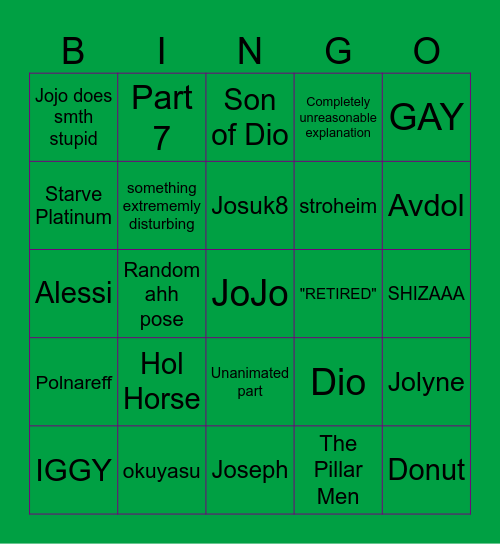 JJBA bingo Card