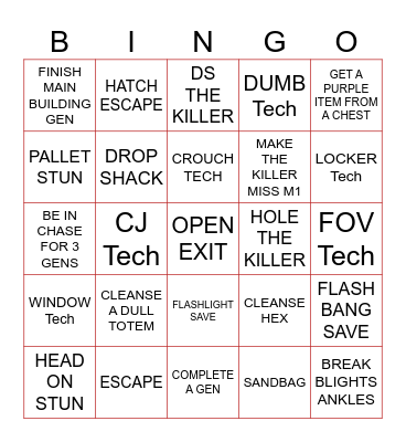 DEAD BT DAYLIGHT SURV Bingo Card