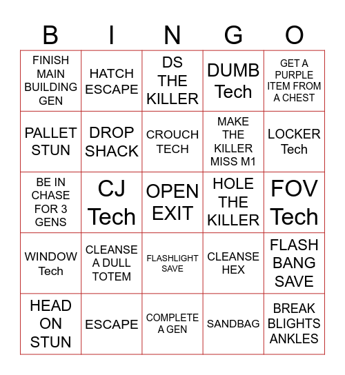 DEAD BT DAYLIGHT SURV Bingo Card