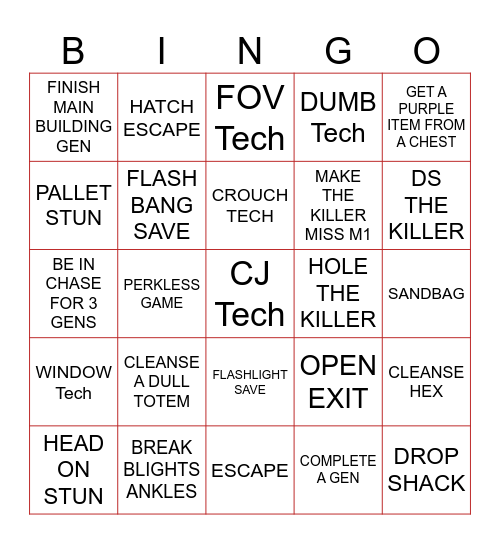 DEAD BT DAYLIGHT SURV Bingo Card
