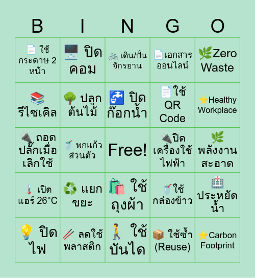 Green Bingo : Carbon Footprint Challenge Bingo Card