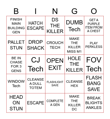 DEAD BT DAYLIGHT SURV Bingo Card