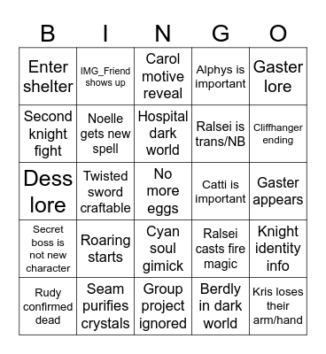 Deltarune chapter 6 bingo card Bingo Card