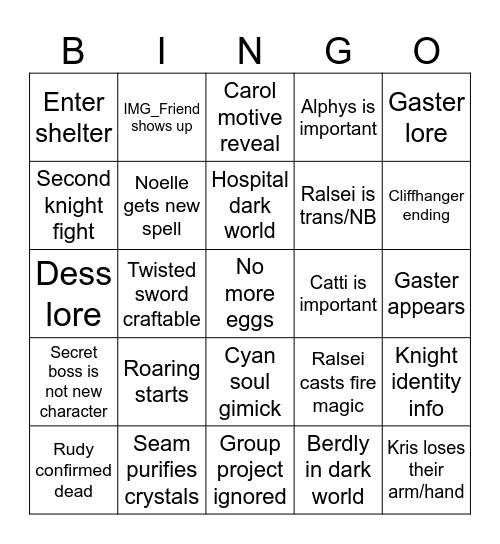 Deltarune chapter 6 bingo card Bingo Card
