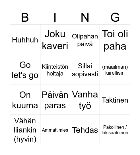 Tatu Bingo Card