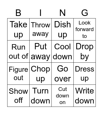 Phrasal verbs Bingo Card