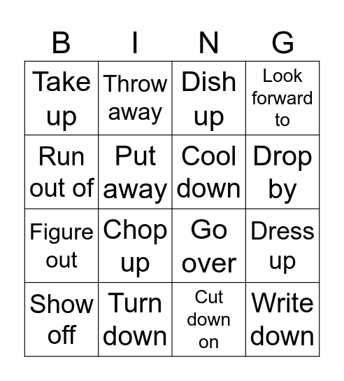 Phrasal verbs Bingo Card