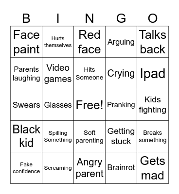 Kids being stupid Bingo Card