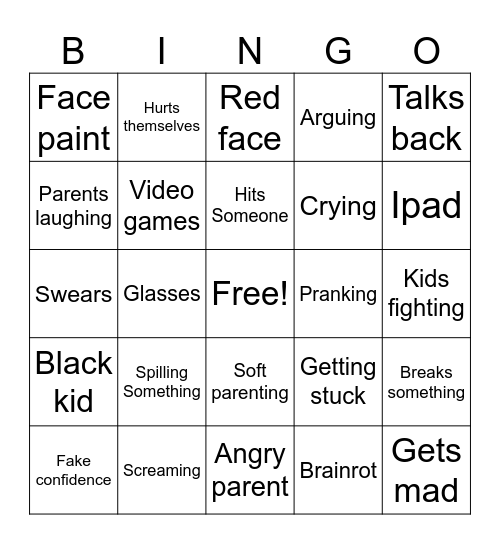 Kids being stupid Bingo Card