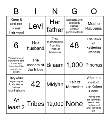 Parshas of the Week Bingo Card