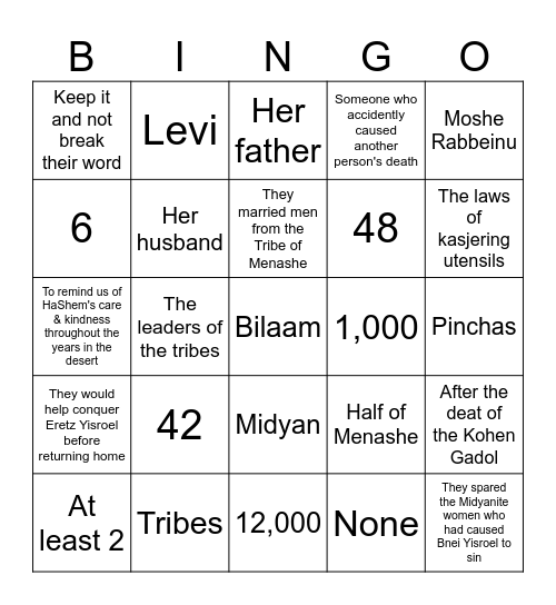 Parshas of the Week Bingo Card