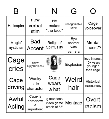 Nicolas Cage Bingo Card