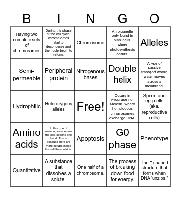 BIOLOGY VOCAB Bingo Card