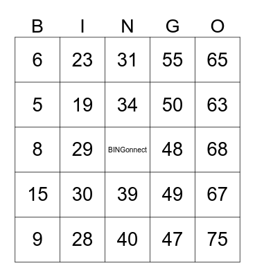 Number Bingo 1-75 Bingo Card