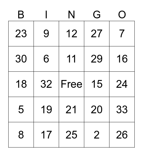 Untitled Bingo Card