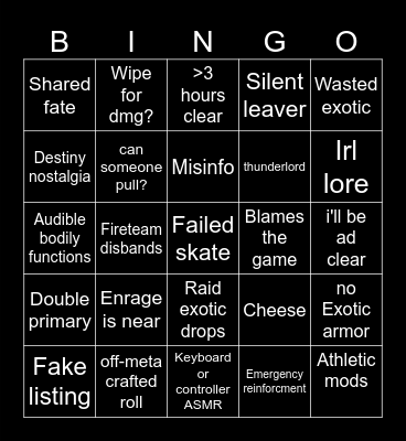Untitled Bingo Card