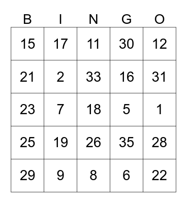 Untitled Bingo Card