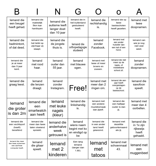Mensenbingo Card