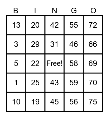 Untitled Bingo Card