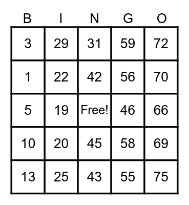 Untitled Bingo Card