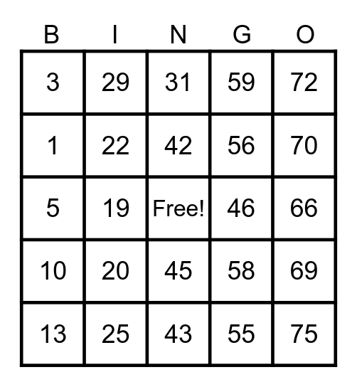 Untitled Bingo Card