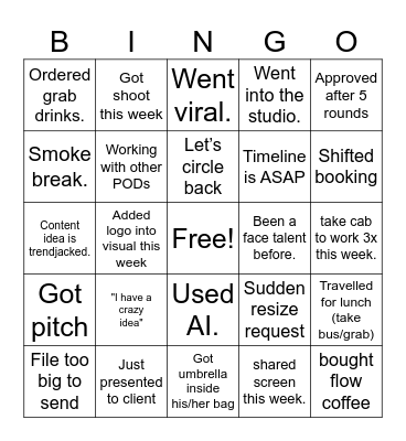 PRE-FRIDAY BINGO Card