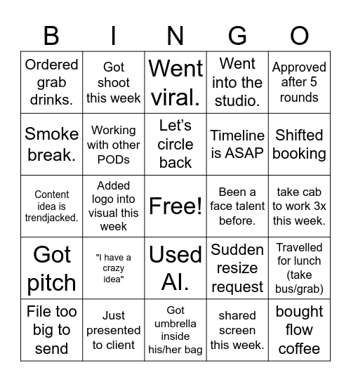PRE-FRIDAY BINGO Card