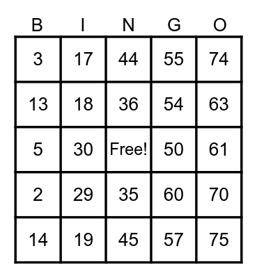 Untitled Bingo Card