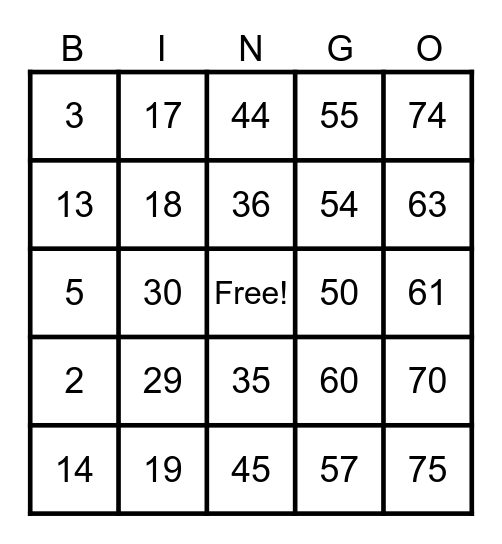 Untitled Bingo Card