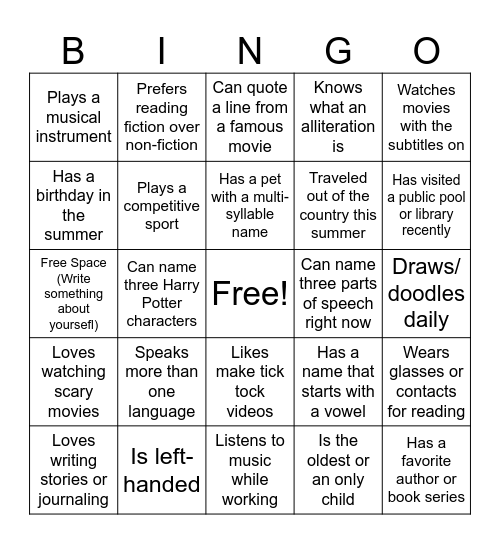 Untitled Bingo Card