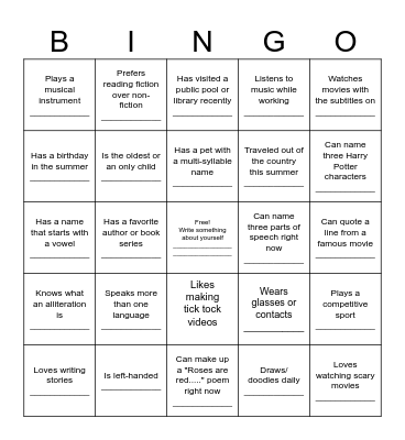 Bingo to know you! Bingo Card