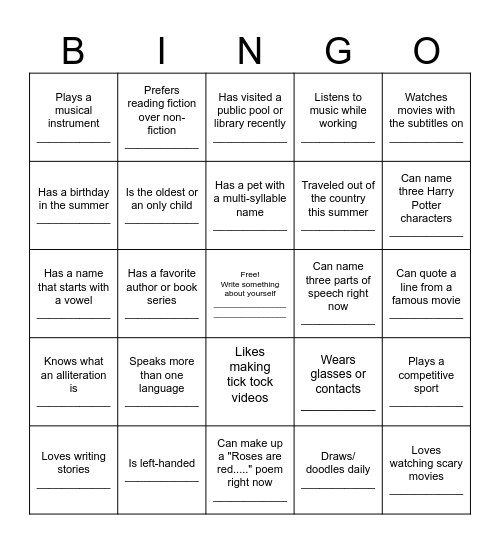 Bingo to know you! Bingo Card
