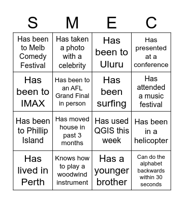 Christmas in July Bingo Card