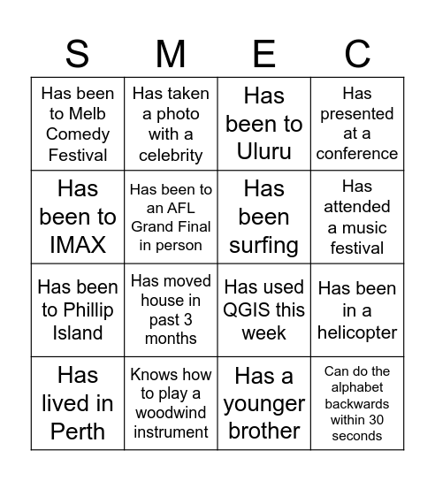 Christmas in July Bingo Card