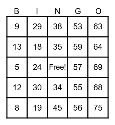 Untitled Bingo Card