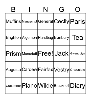 The Importance of Being Earnest Bingo Card